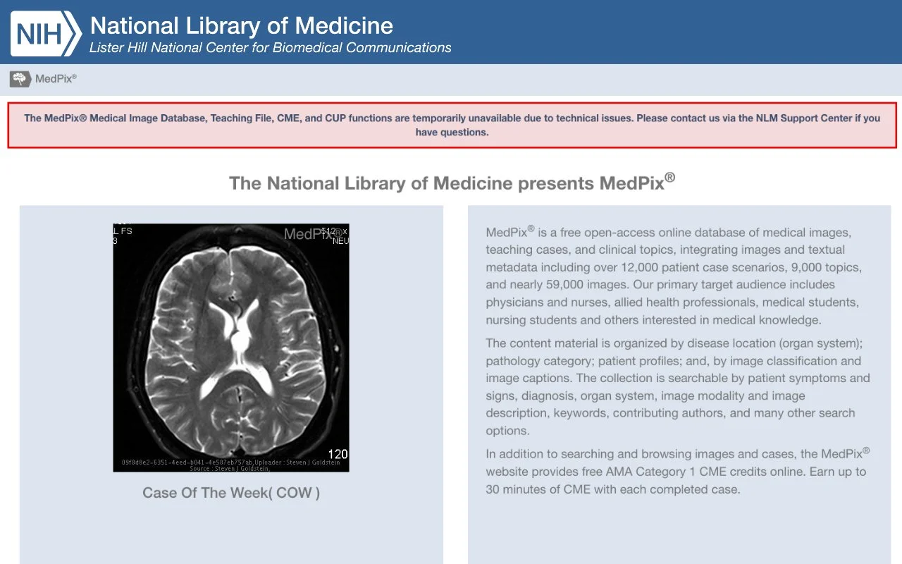 MedPix官网截图 - 影像资源类医学工具使用界面