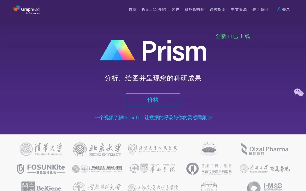 GraphPad Prism官网截图 - 科研绘图类医学工具使用界面
