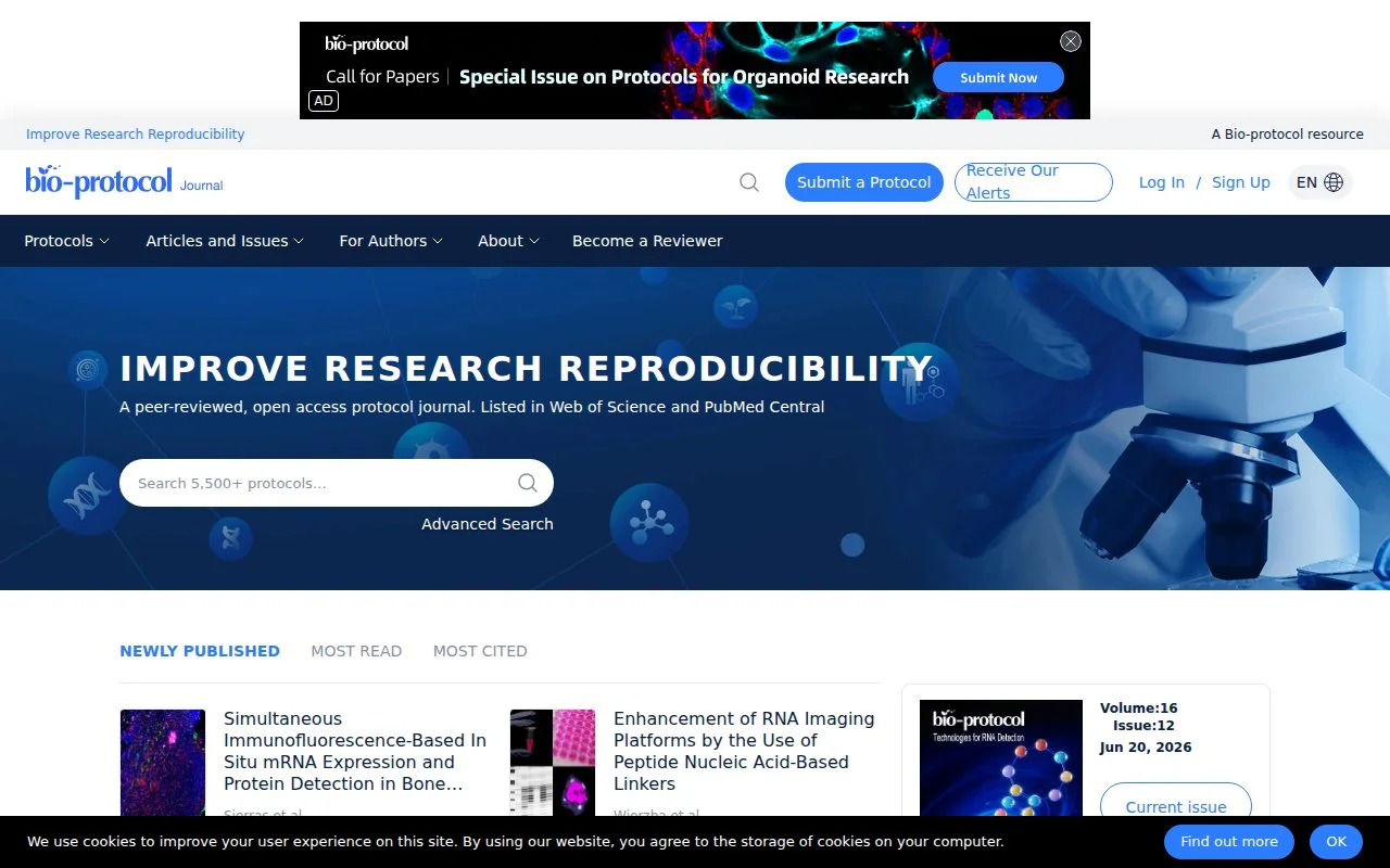 Bio-protocol官网截图 - 科研基金类医学工具使用界面