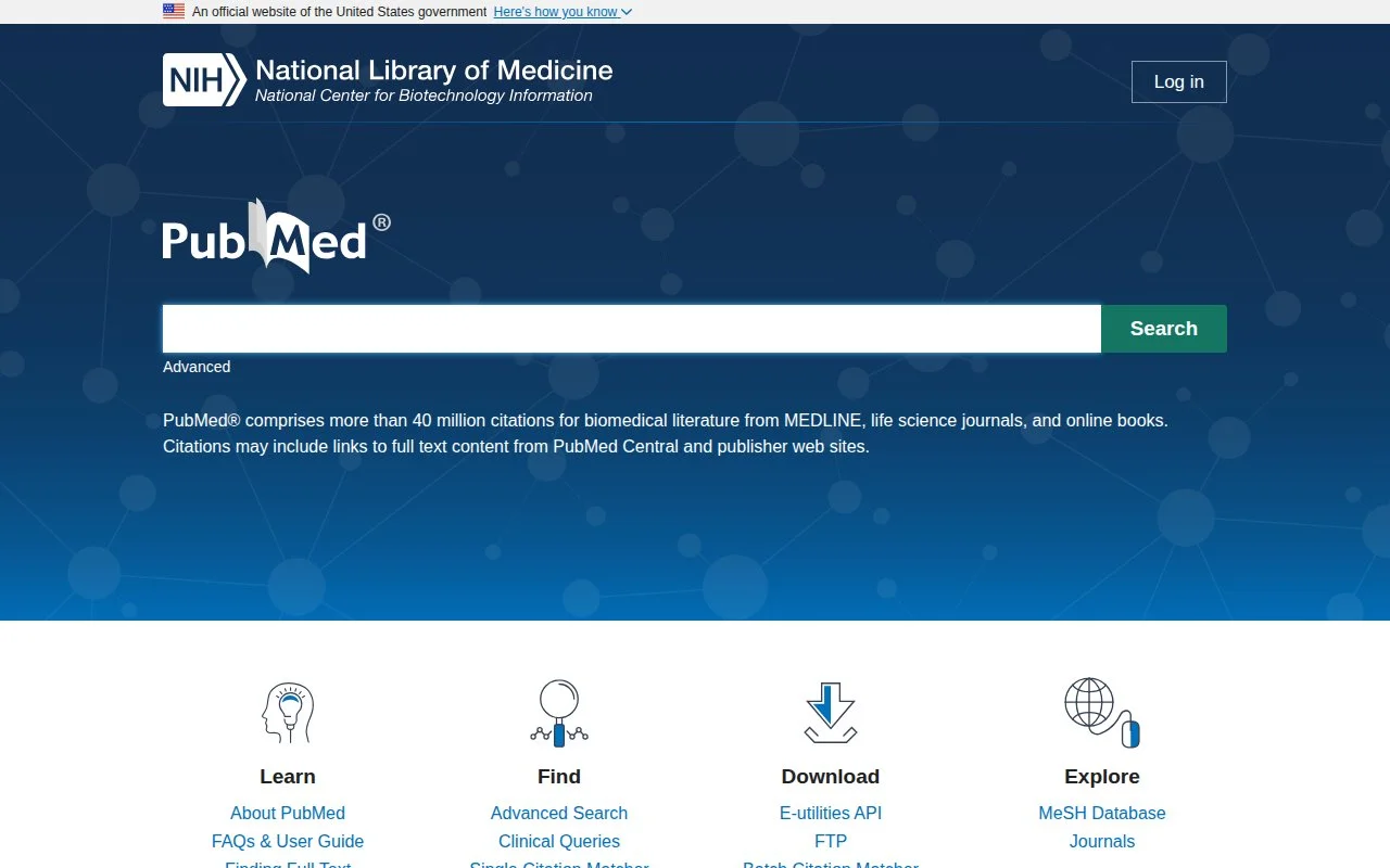 PubMed官网截图 - 文献数据库类医学工具使用界面