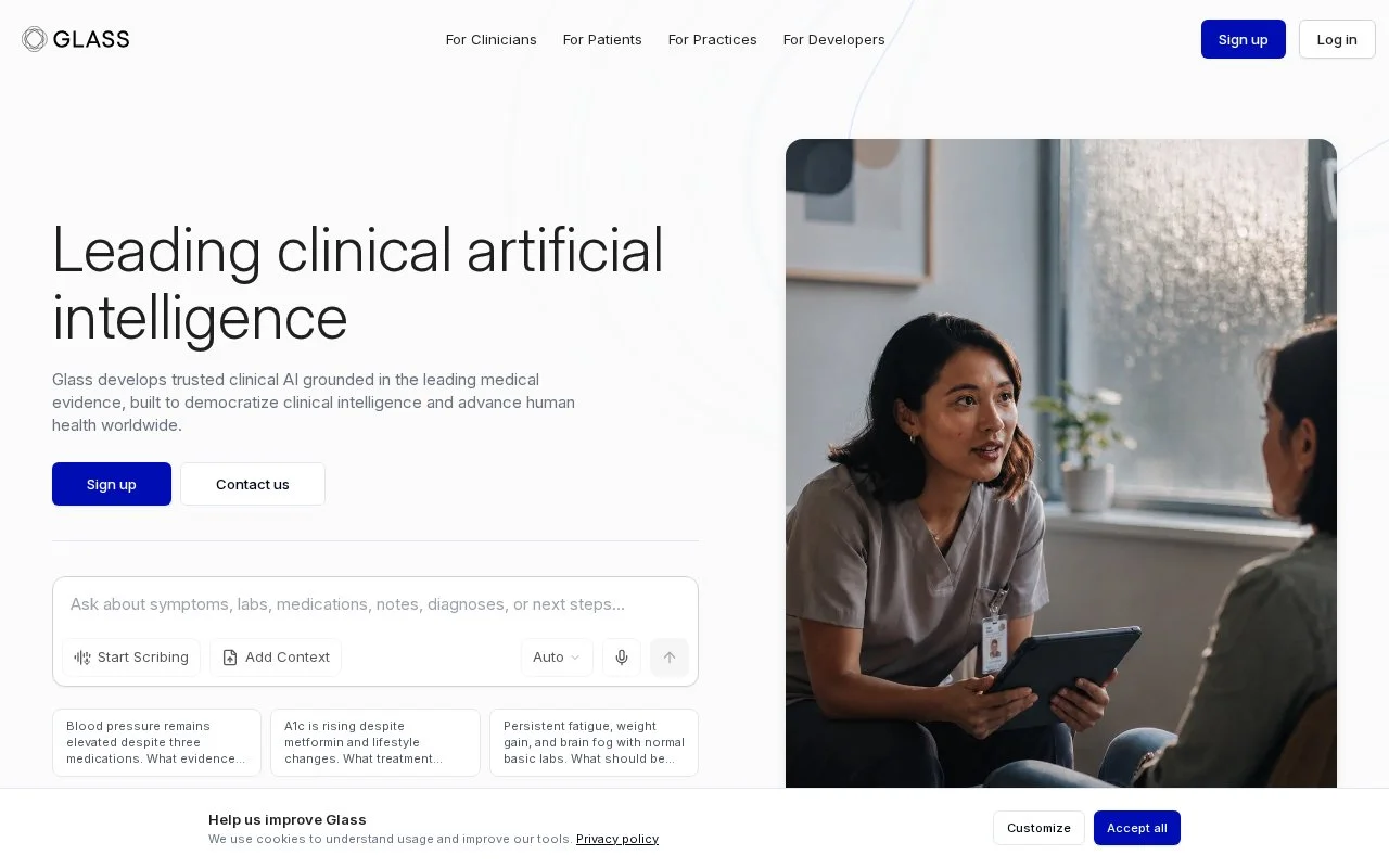 Glass Health官网截图 - AI 工具类医学工具使用界面