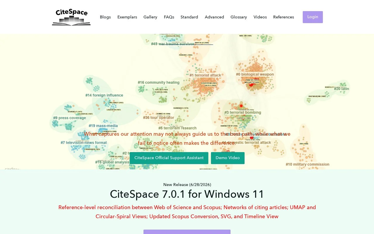 CiteSpace官网截图 - 文献管理类医学工具使用界面