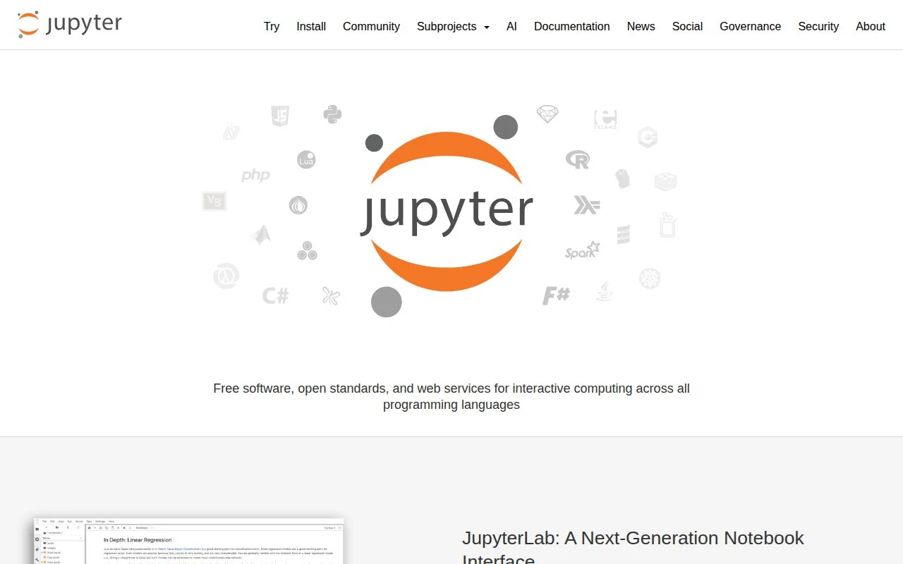 Jupyter官网截图 - 数据统计类医学工具使用界面