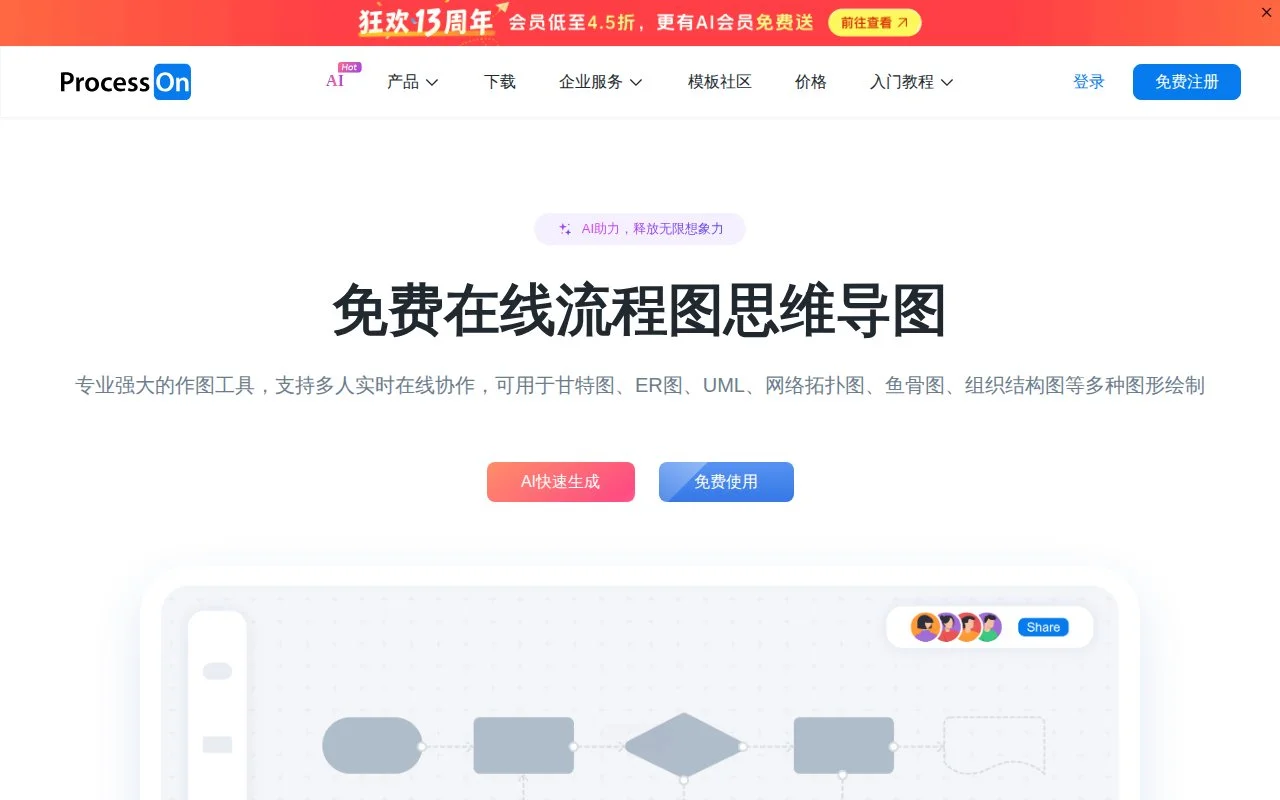 ProcessOn官网截图 - 科研绘图类医学工具使用界面
