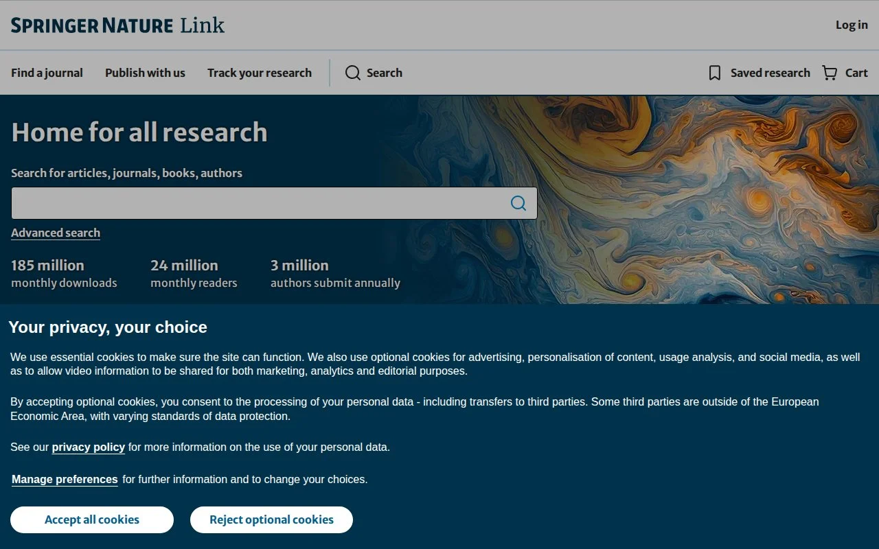 Springer官网截图 - 文献数据库类医学工具使用界面