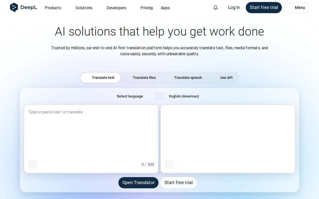 DeepL官网截图 - AI 工具类医学工具使用界面