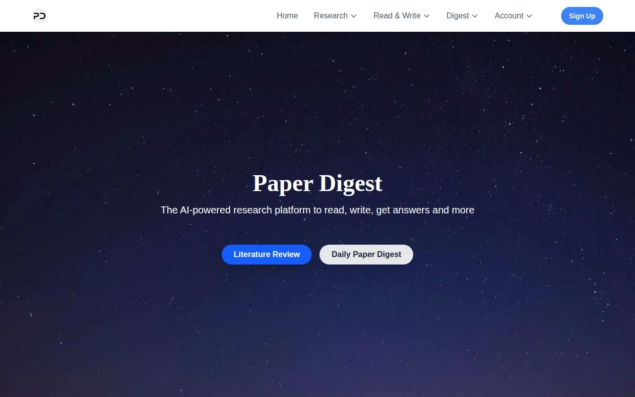 Paper Digest官网截图 - 论文写作类医学工具使用界面