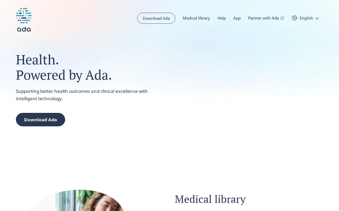 Ada Health官网截图 - AI 工具类医学工具使用界面