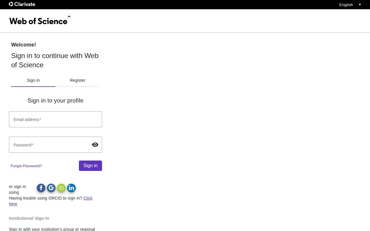 Web of Science官网截图 - 文献数据库类医学工具使用界面