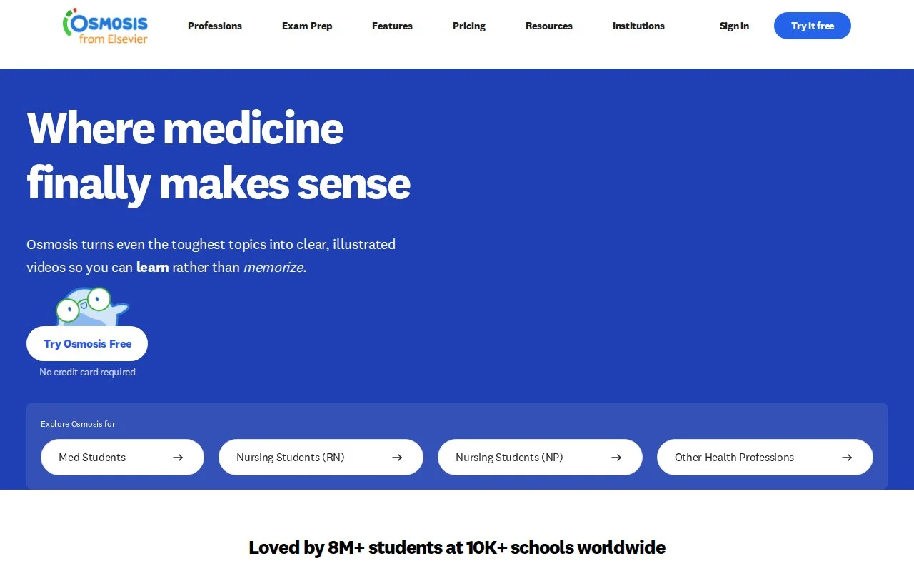 Osmosis官网截图 - 教育平台类医学工具使用界面