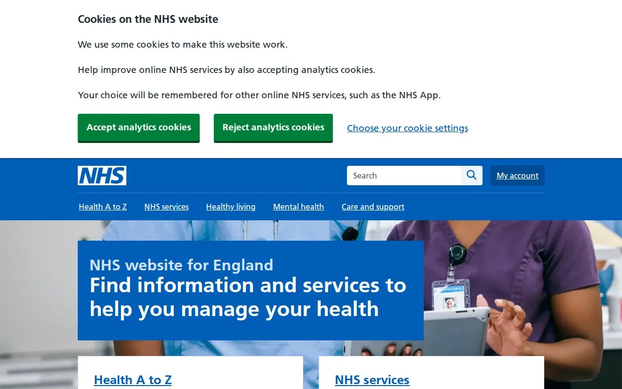 NHS官网截图 - 国外站点类医学工具使用界面